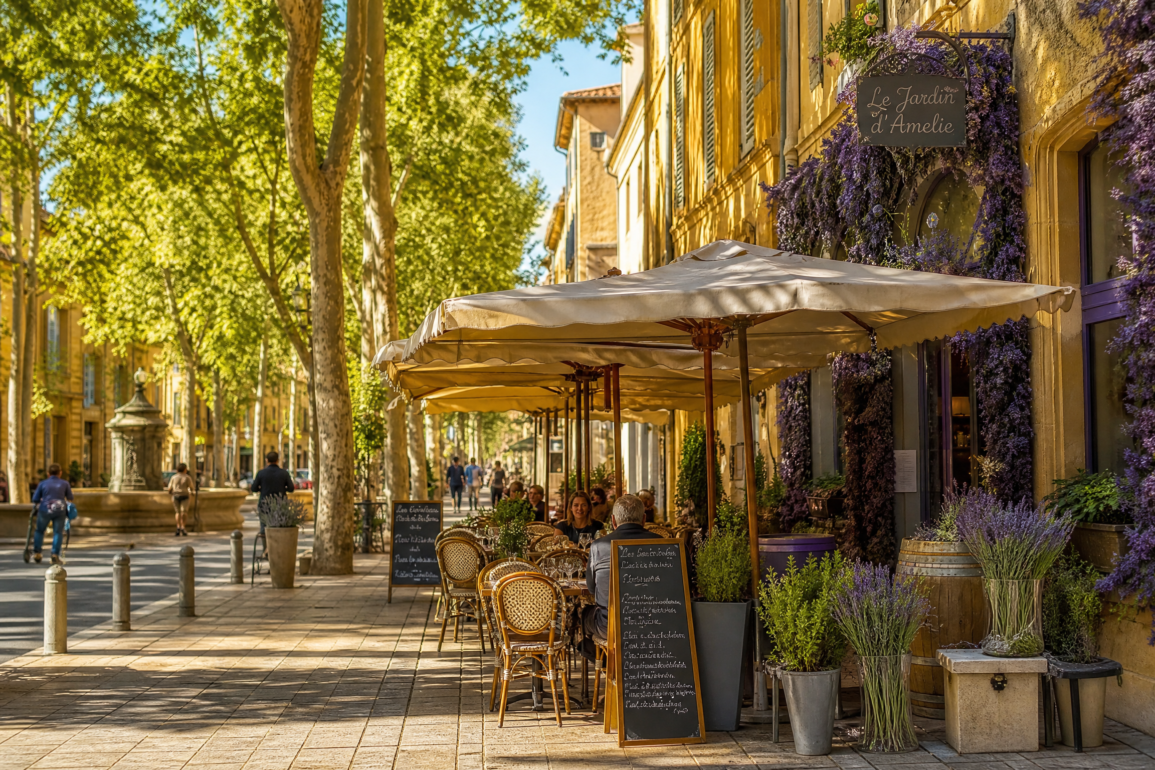 Terrasse de café à Aix-en-Provence pour une rencontre senior