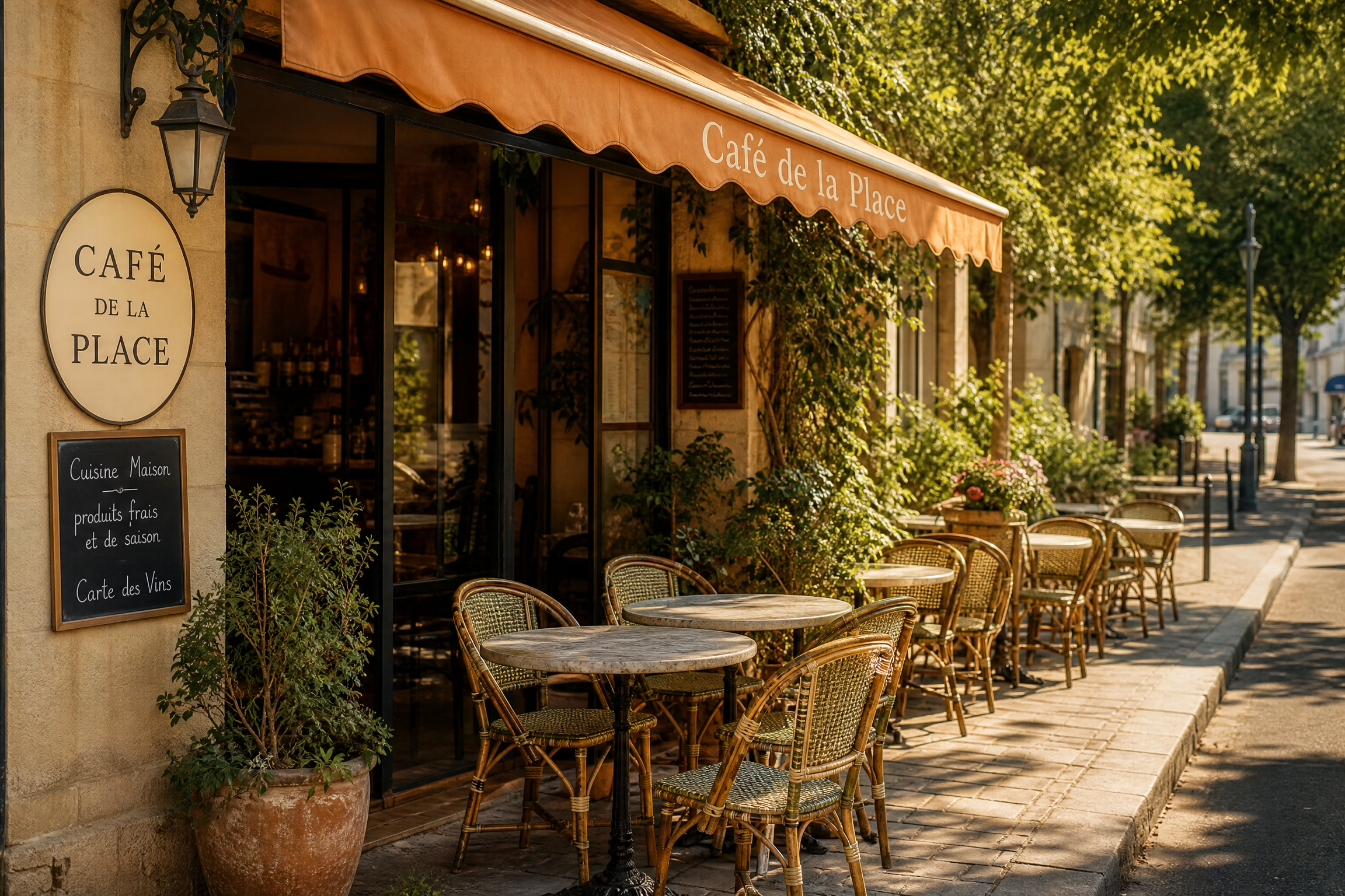Terrasse de café à Bron pour une rencontre senior