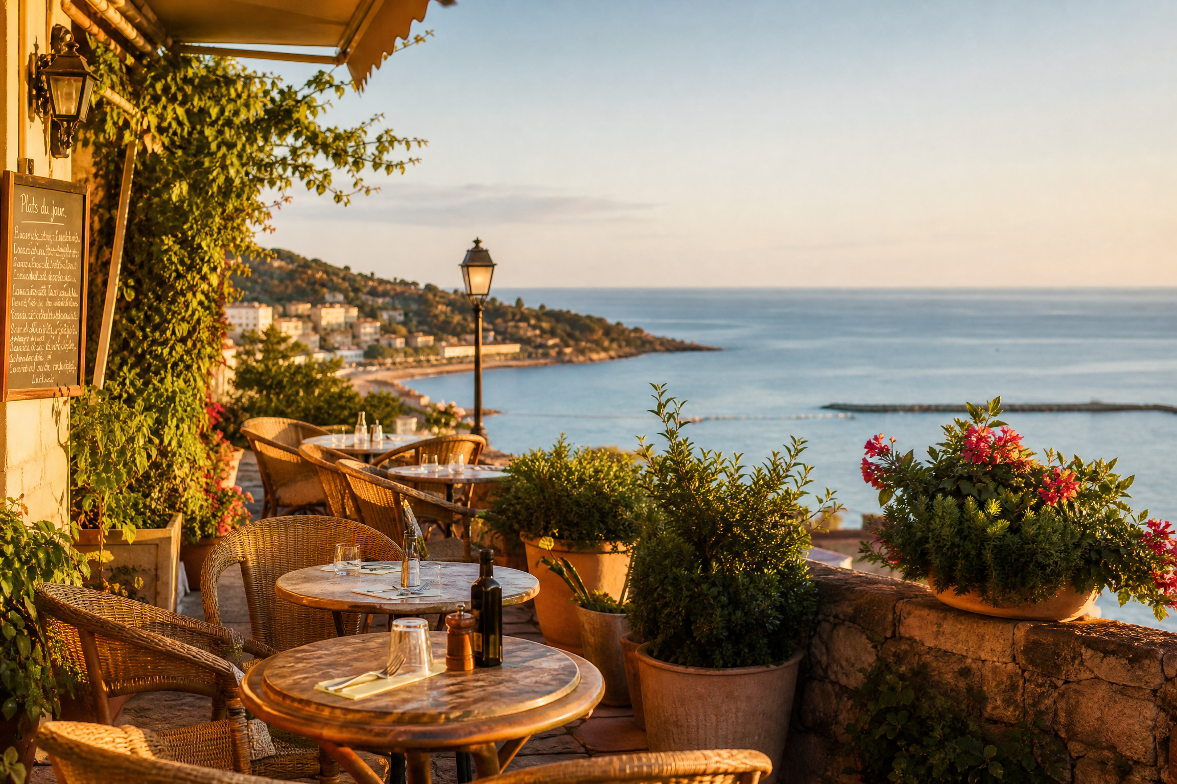 Terrasse de café à Cagnes-sur-Mer pour une rencontre senior