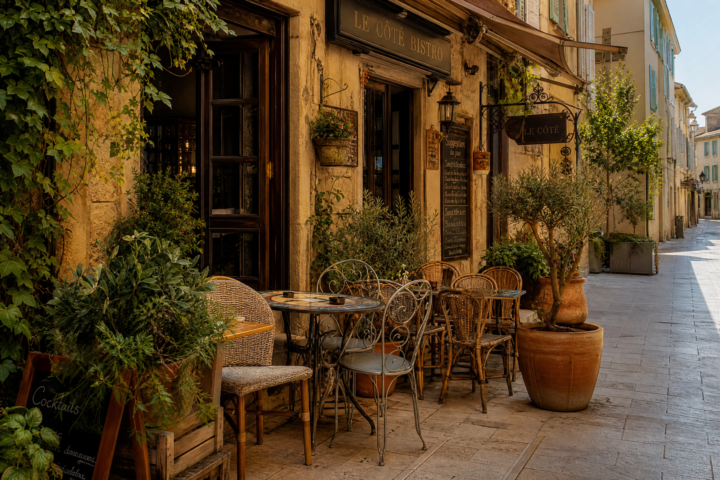 Terrasse de café à Istres pour une rencontre senior