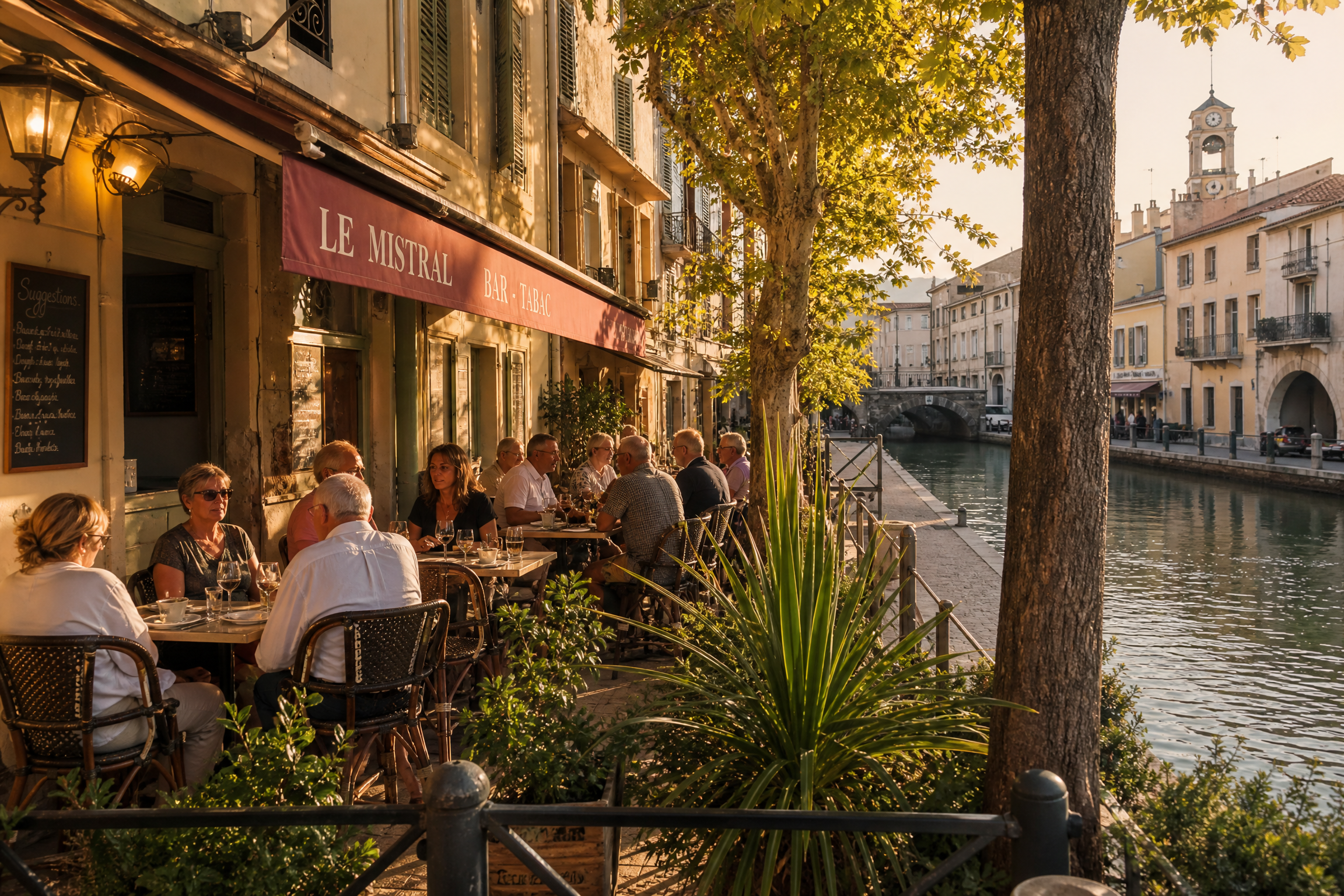 Terrasse de café à Martigues pour une rencontre senior