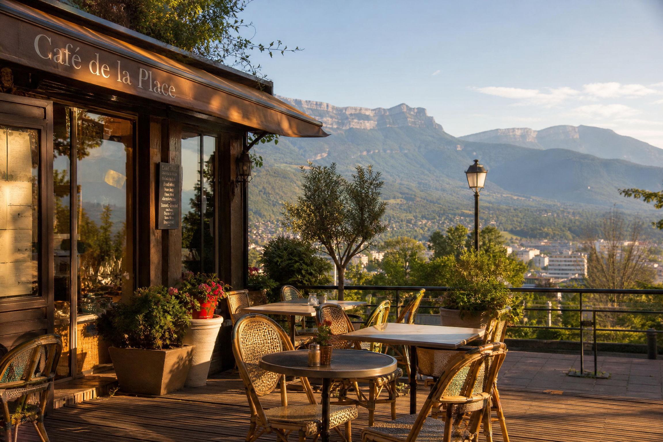 Terrasse de café à Meylan pour une rencontre senior