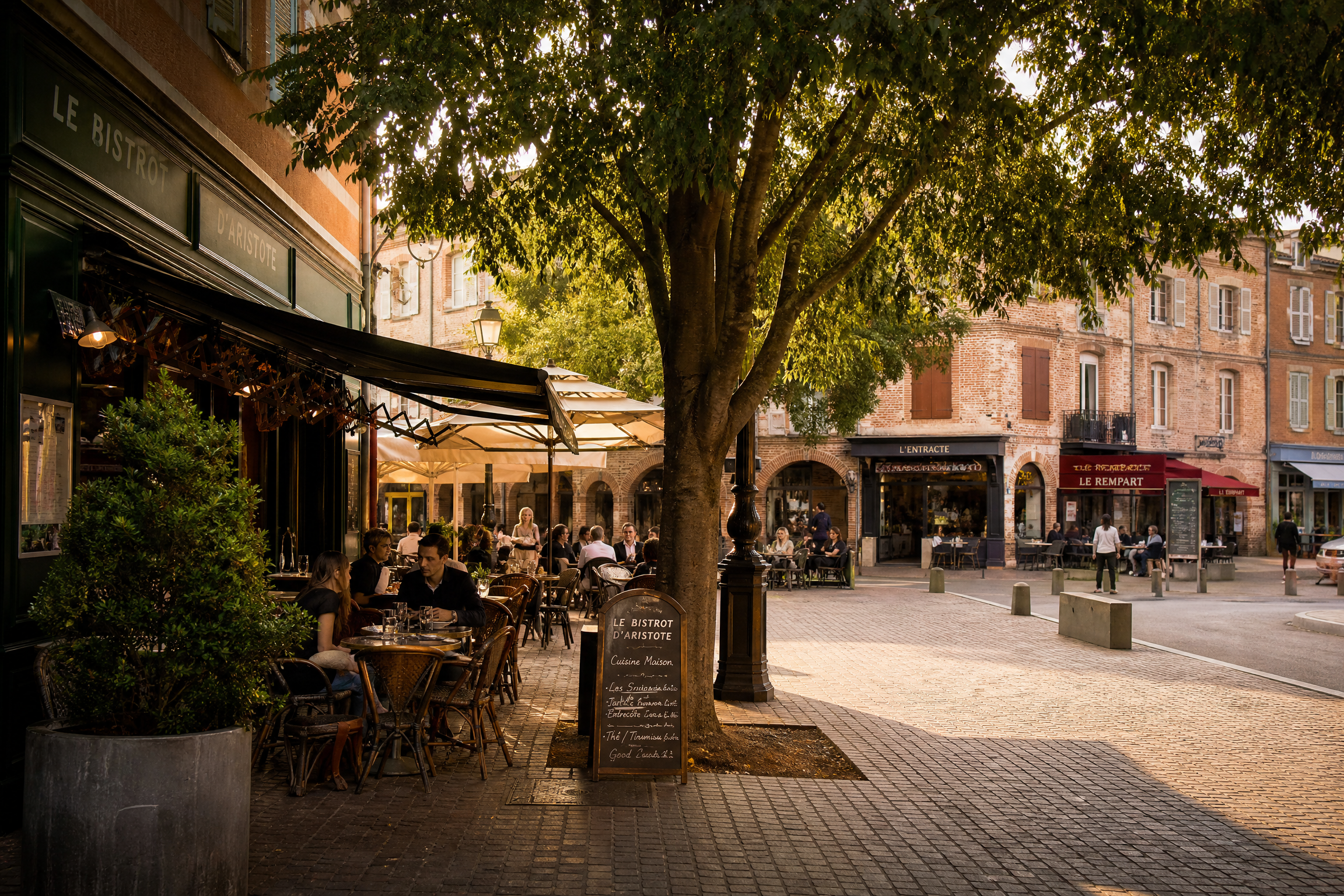 Terrasse de café à Muret pour une rencontre senior
