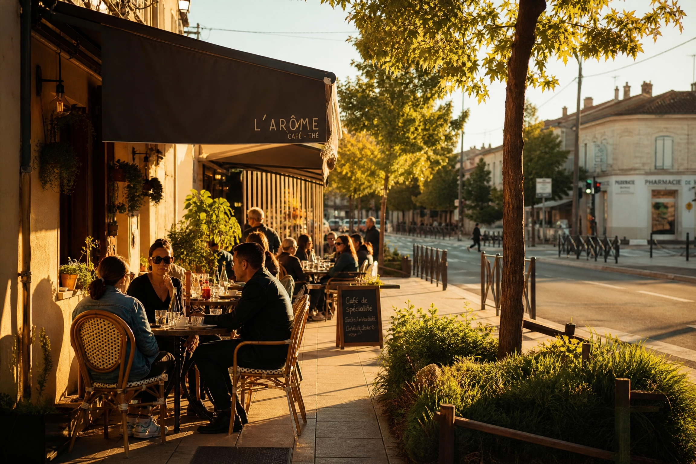 Terrasse de café à Talence pour une rencontre senior