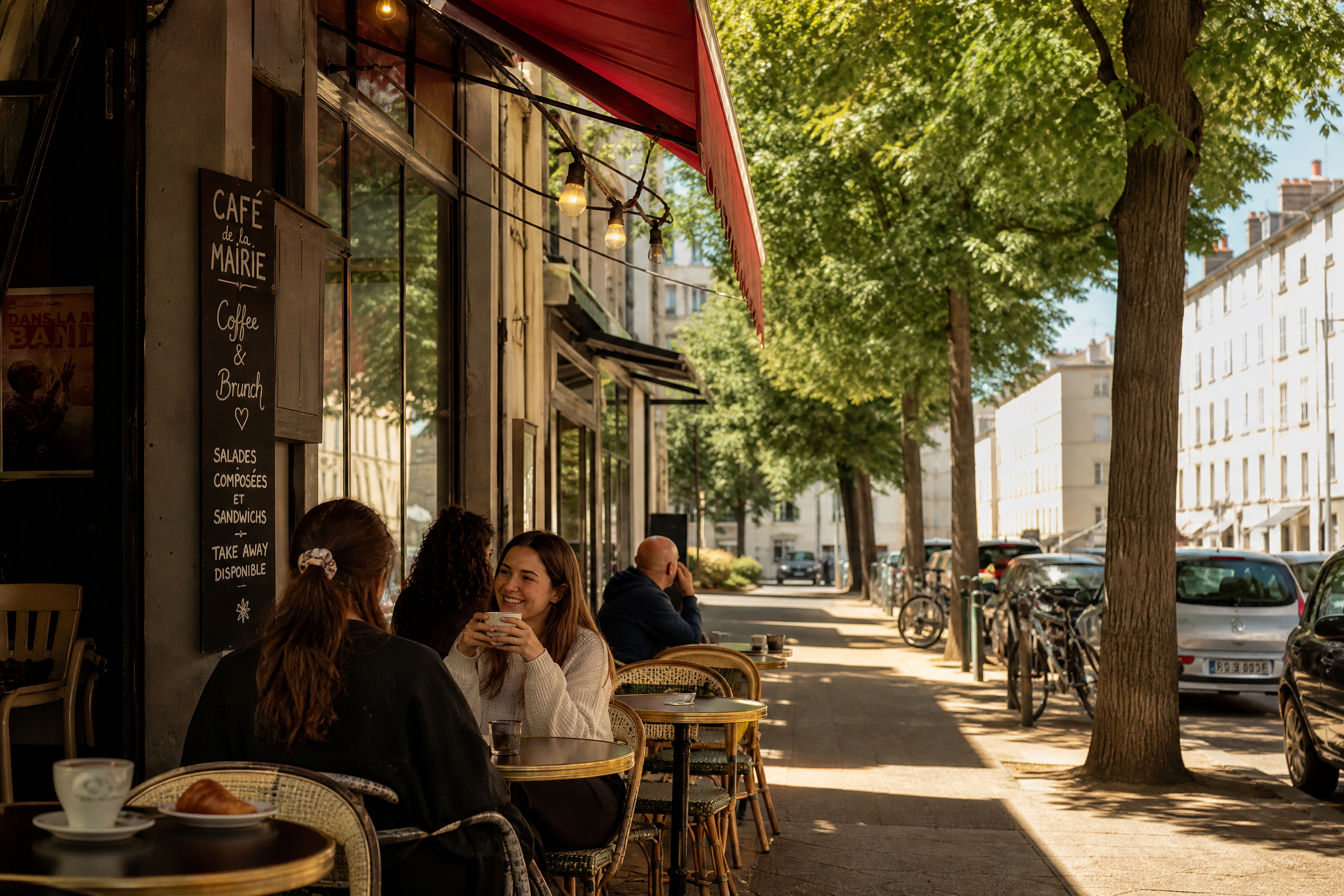 Terrasse de café à Villeurbanne pour une rencontre senior