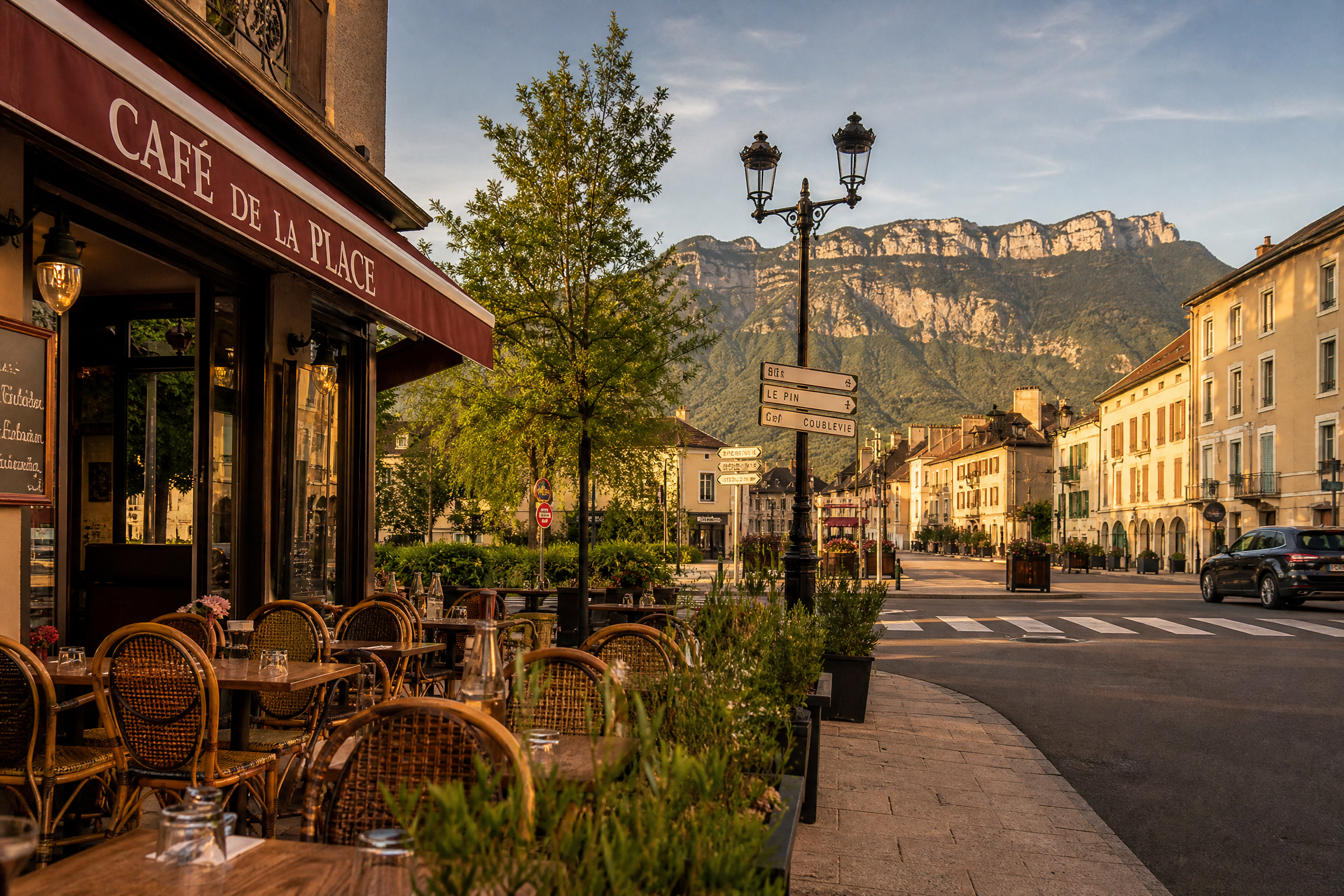 Terrasse de café à Voiron pour une rencontre senior
